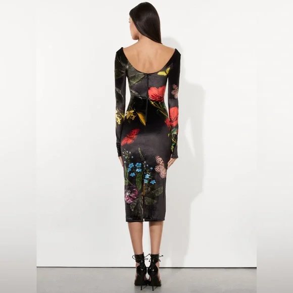 ALICE + OLIVIA DELORA VELVET MIDI DRESS, Size 2, $395 - Picture 3 of 10